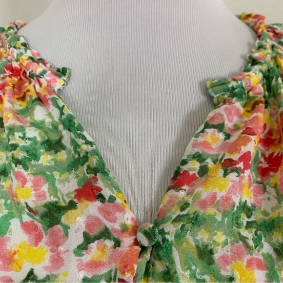 Loft Floral Tiered Peasant Swiss Dot Dress Women’s M Modal Sundress Watercolor - Picture 10 of 17